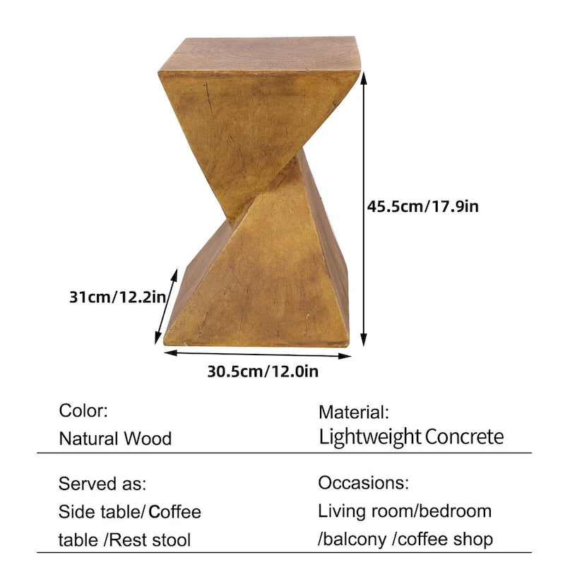 Modern Lightweight Concrete Side Table Accent Table Garden Patio - 12x12x18