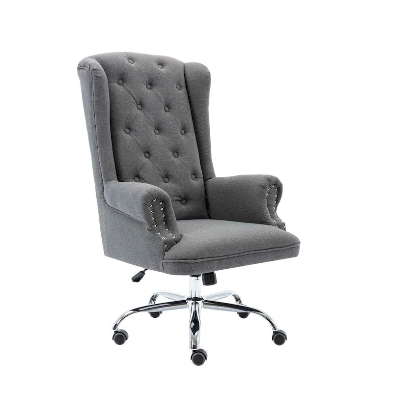 Wingback Office Chair For Desk, Linen Upholstery