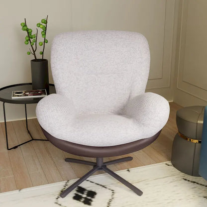 360 Swivel Accent Chair, Modern Chenille Lounge Chair with Faux Leather and Black Metal Base Frame, Comfortable Reading Chair