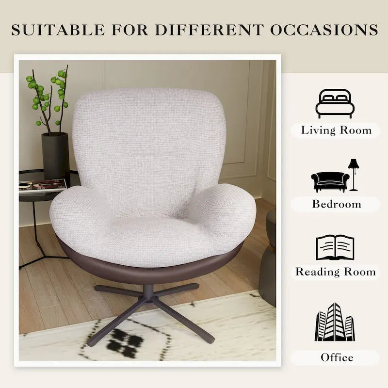 360 Swivel Accent Chair, Modern Chenille Lounge Chair with Faux Leather and Black Metal Base Frame, Comfortable Reading Chair