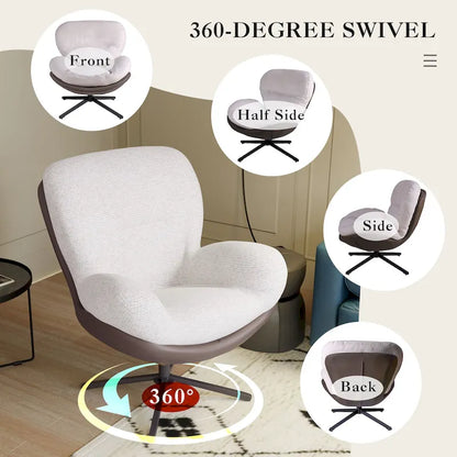 360 Swivel Accent Chair, Modern Chenille Lounge Chair with Faux Leather and Black Metal Base Frame, Comfortable Reading Chair