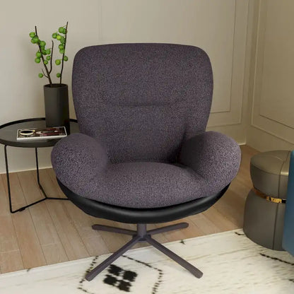 360 Swivel Accent Chair, Modern Chenille Lounge Chair with Faux Leather and Black Metal Base Frame, Comfortable Reading Chair