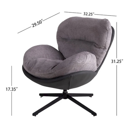 360 Swivel Accent Chair, Modern Chenille Lounge Chair with Faux Leather and Black Metal Base Frame, Comfortable Reading Chair