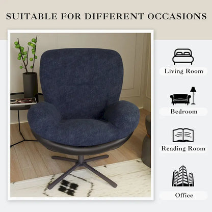 360 Swivel Accent Chair, Modern Chenille Lounge Chair with Faux Leather and Black Metal Base Frame, Comfortable Reading Chair