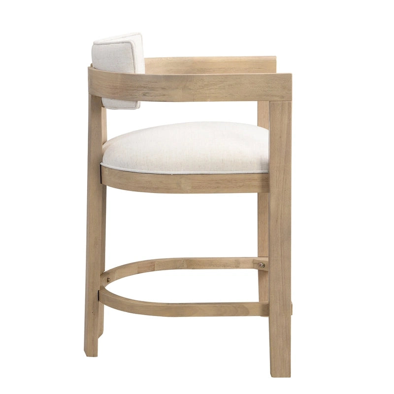 Three-piece bar stool set, featuring plush upholstered chairs and metal table legs.