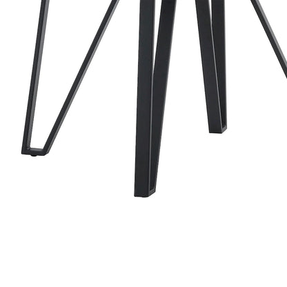 Three-piece bar stool set, featuring plush upholstered chairs and metal table legs.