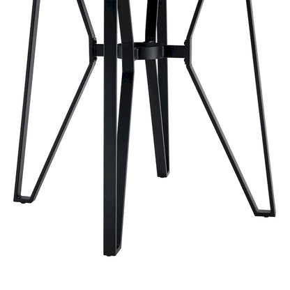 Three-piece bar stool set, featuring plush upholstered chairs and metal table legs.