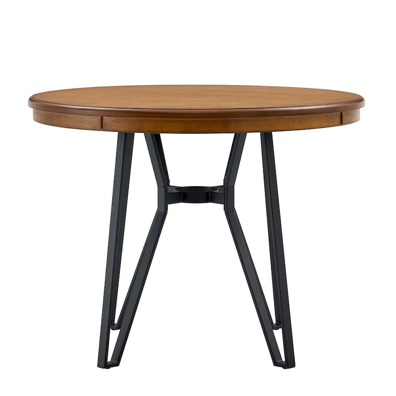 Three-piece bar stool set, featuring plush upholstered chairs and metal table legs.
