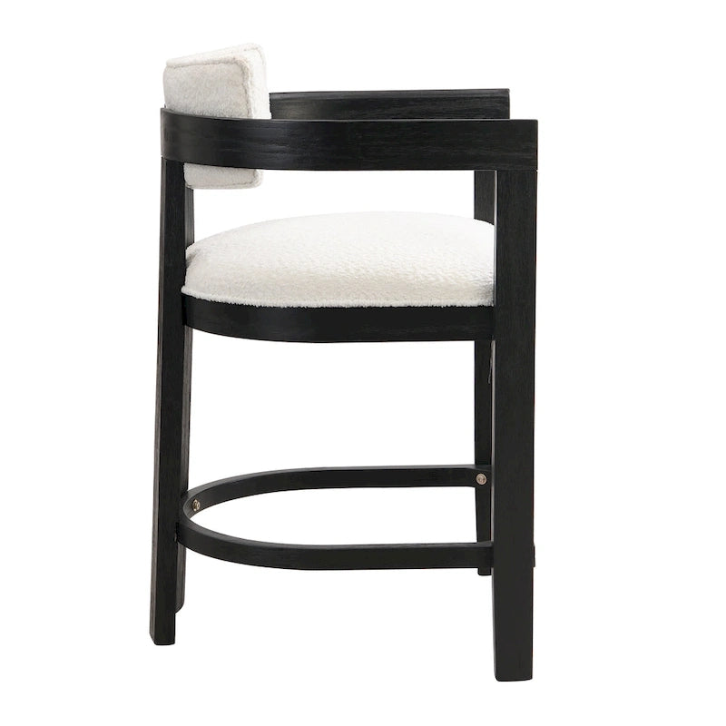 Three-piece bar stool set, featuring plush upholstered chairs and metal table legs.