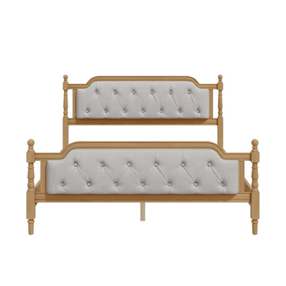 Queen Wood Platform Bed with Tufted Headboard & Handcrafted Design