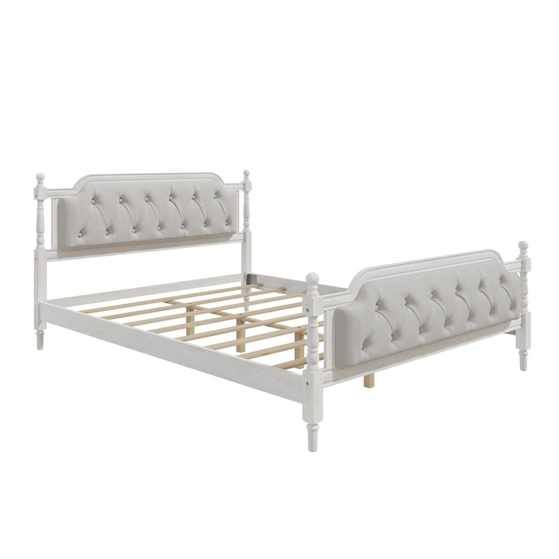 Queen Wood Platform Bed with Tufted Headboard & Handcrafted Design