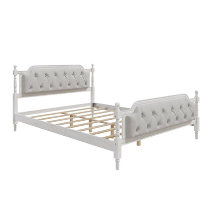 Queen Wood Platform Bed with Tufted Headboard & Handcrafted Design