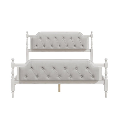 Queen Wood Platform Bed with Tufted Headboard & Handcrafted Design