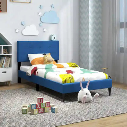 Twin Upholstered Platform Bed Mattress Foundation Button Tufted