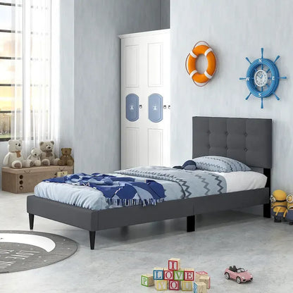 Twin Upholstered Platform Bed Mattress Foundation Button Tufted