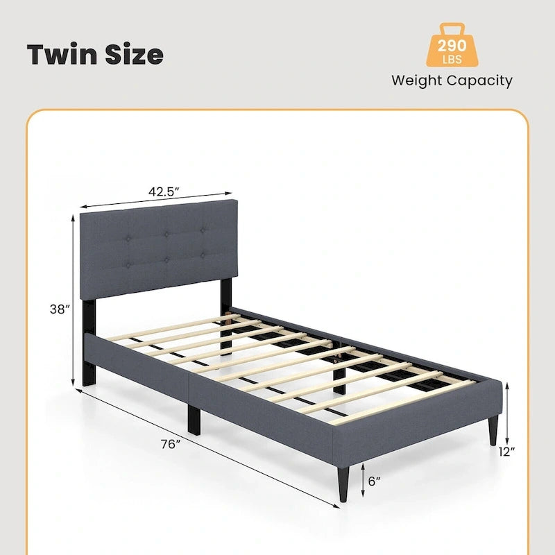 Twin Upholstered Platform Bed Mattress Foundation Button Tufted