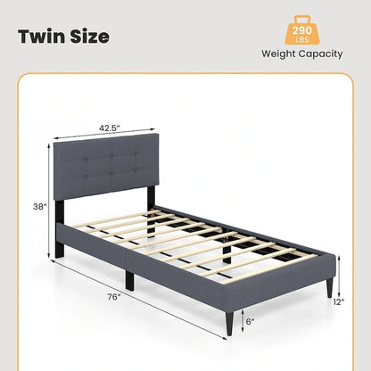 Twin Upholstered Platform Bed Mattress Foundation Button Tufted