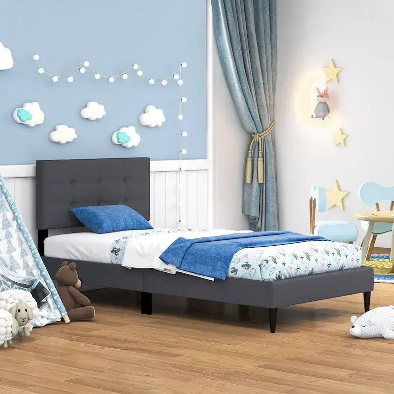 Twin Upholstered Platform Bed Mattress Foundation Button Tufted