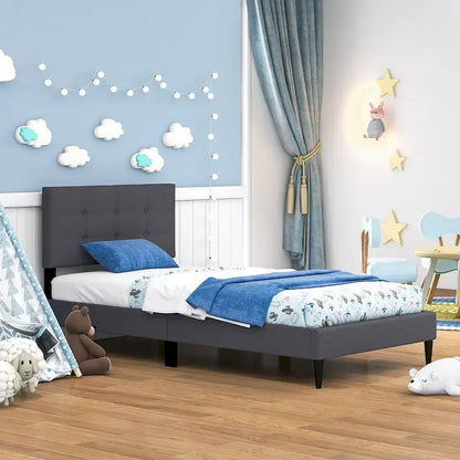 Twin Upholstered Platform Bed Mattress Foundation Button Tufted
