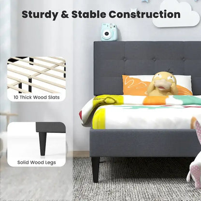 Twin Upholstered Platform Bed Mattress Foundation Button Tufted
