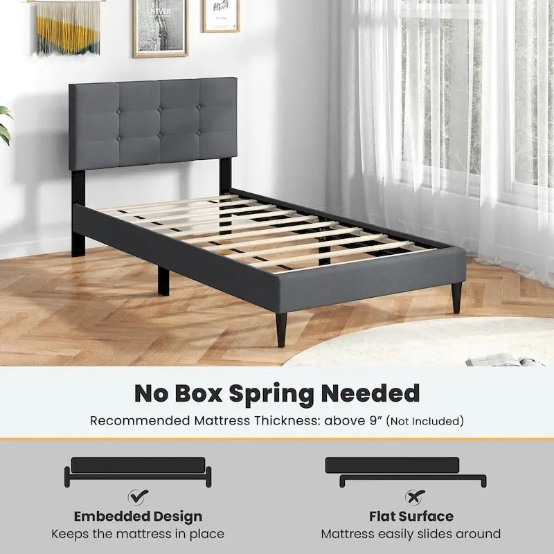Twin Upholstered Platform Bed Mattress Foundation Button Tufted