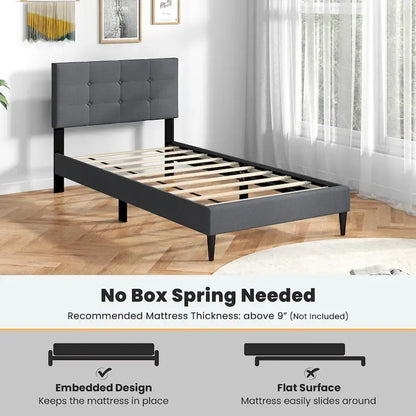 Twin Upholstered Platform Bed Mattress Foundation Button Tufted