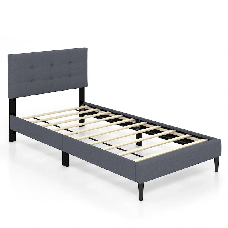 Twin Upholstered Platform Bed Mattress Foundation Button Tufted