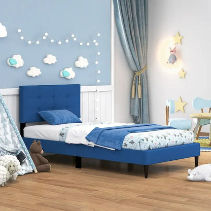 Twin Upholstered Platform Bed Mattress Foundation Button Tufted
