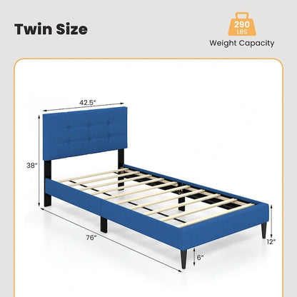 Twin Upholstered Platform Bed Mattress Foundation Button Tufted