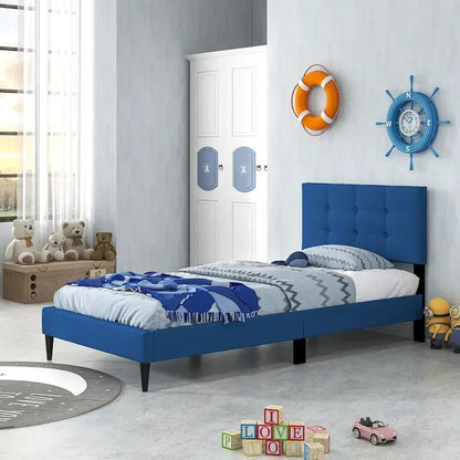 Twin Upholstered Platform Bed Mattress Foundation Button Tufted