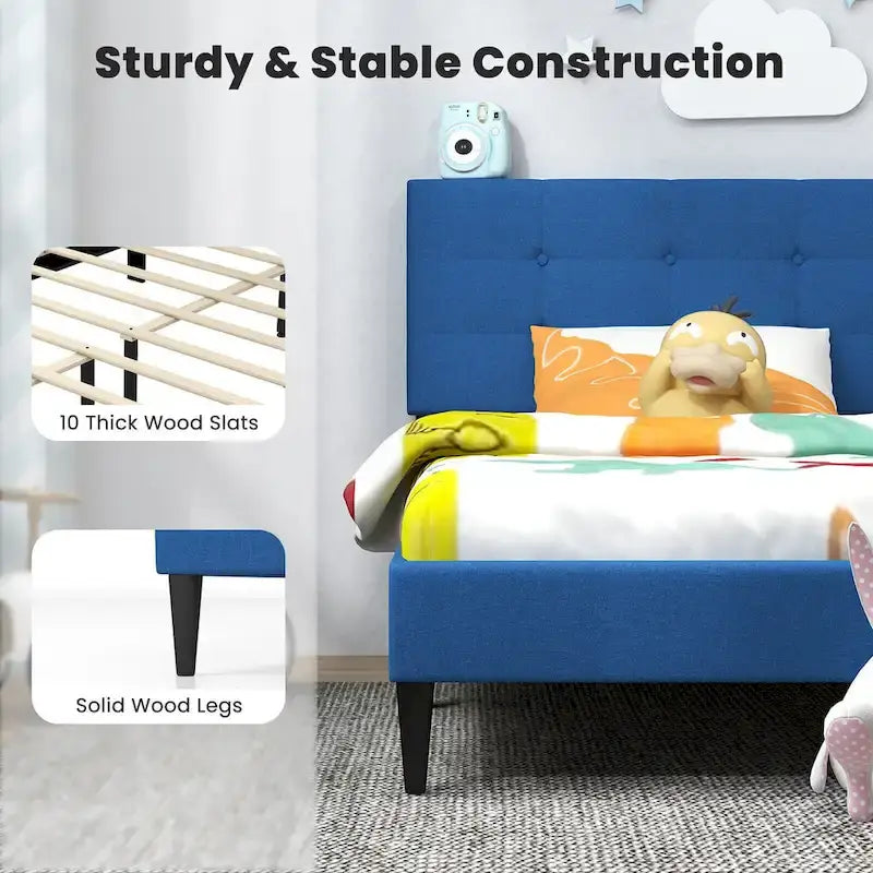 Twin Upholstered Platform Bed Mattress Foundation Button Tufted