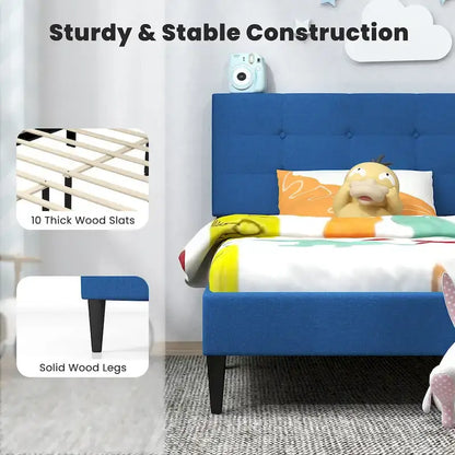 Twin Upholstered Platform Bed Mattress Foundation Button Tufted