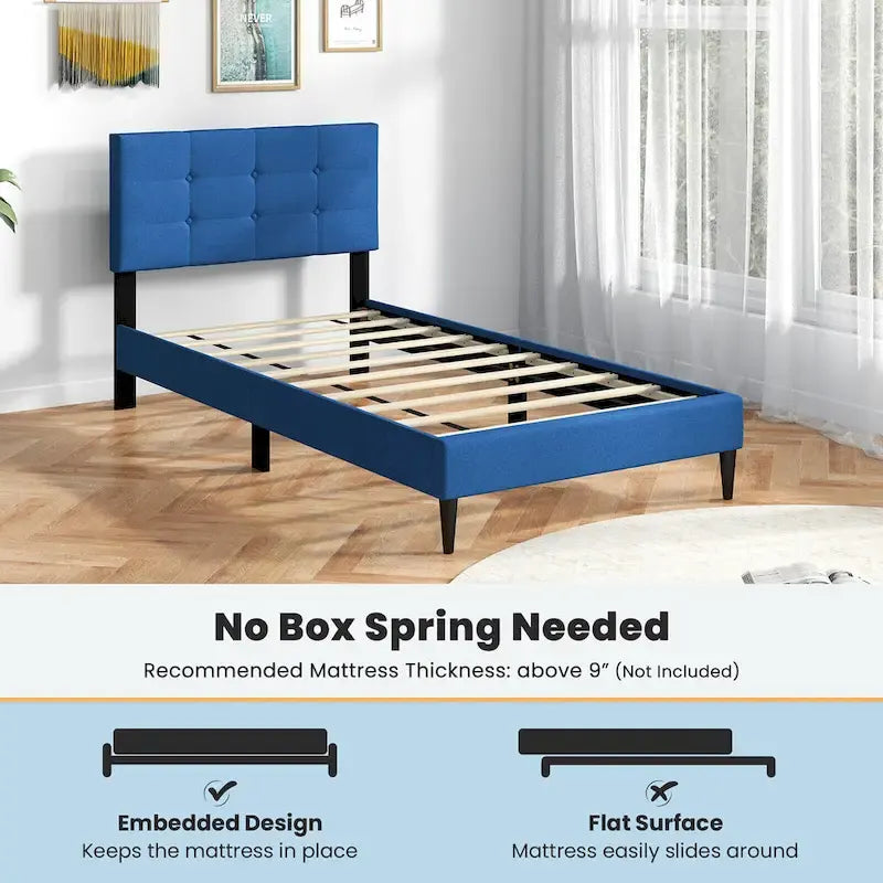Twin Upholstered Platform Bed Mattress Foundation Button Tufted