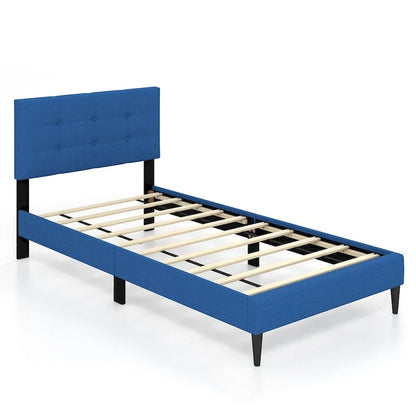 Twin Upholstered Platform Bed Mattress Foundation Button Tufted