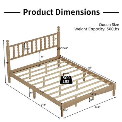 Retro Style Wood Platform Bed with Gourd Shaped Headboard,Queen Size