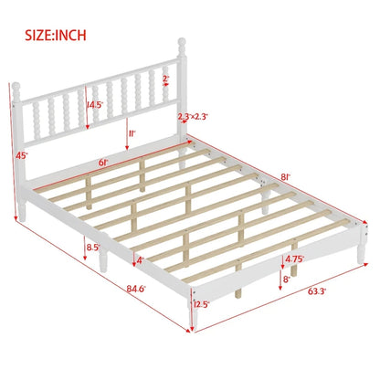 Retro Style Wood Platform Bed with Gourd Shaped Headboard,Queen Size