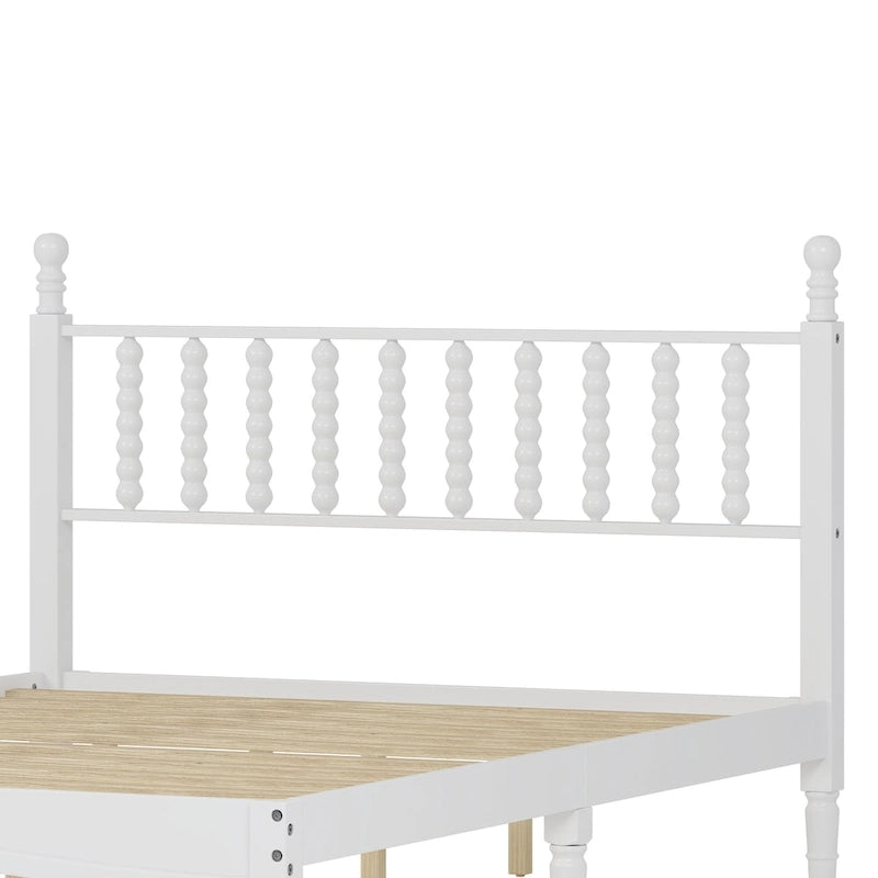 Retro Style Wood Platform Bed with Gourd Shaped Headboard,Queen Size