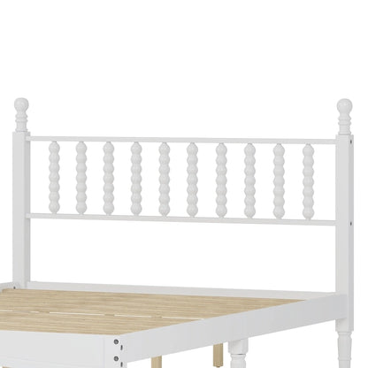 Retro Style Wood Platform Bed with Gourd Shaped Headboard,Queen Size