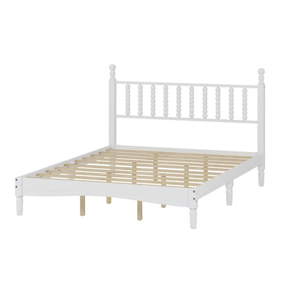 Retro Style Wood Platform Bed with Gourd Shaped Headboard,Queen Size