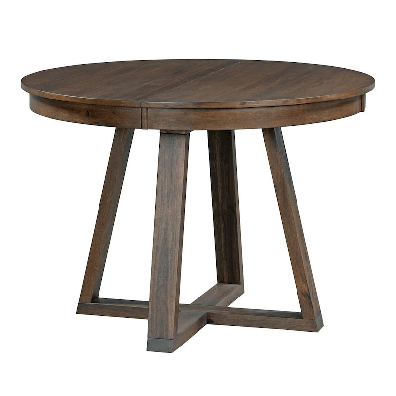 Walnut 5-Piece Wooden Dining Table Set with Expandable Round Table & 4 Chairs