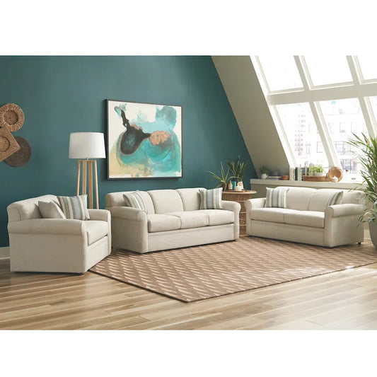 Belgian Ivory Sleeper Sofa Bed w/ Gel Memory Foam Mattress