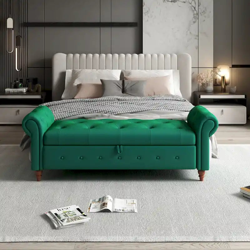 Modern Storage Bench Bed Bench with Rolled Arms