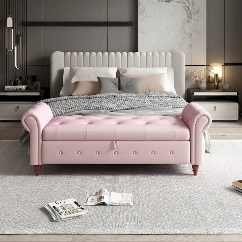 Modern Storage Bench Bed Bench with Rolled Arms