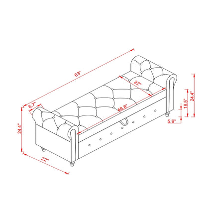 Modern Storage Bench Bed Bench with Rolled Arms