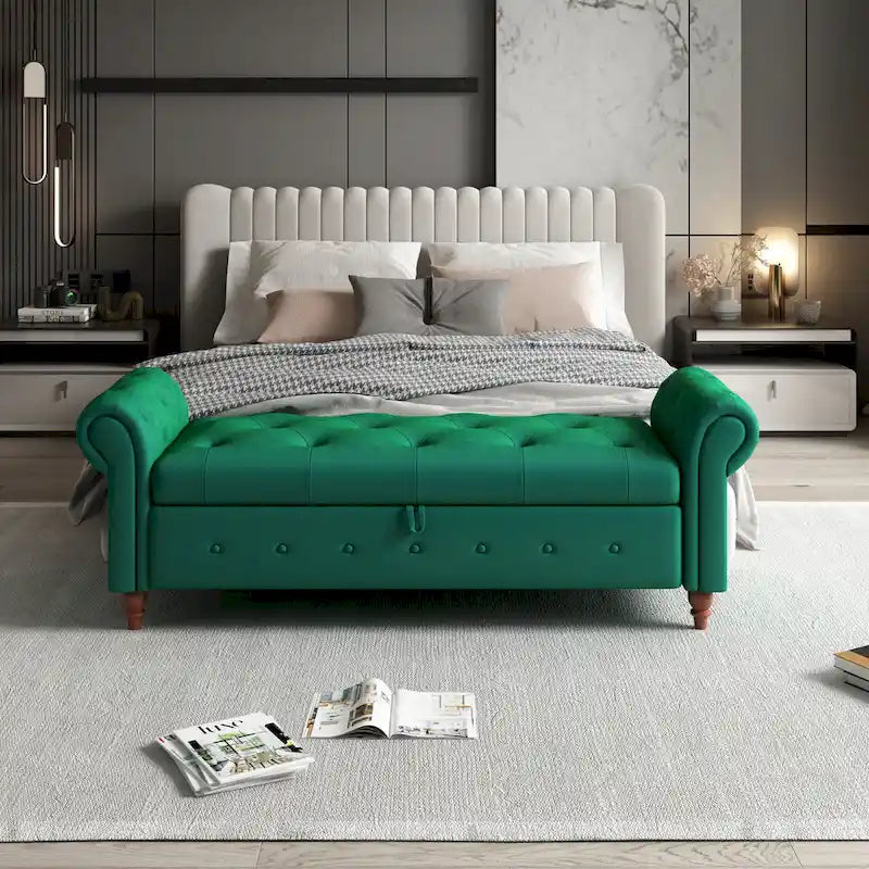Modern Storage Bench Bed Bench with Rolled Arms