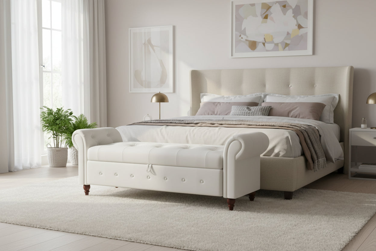 Modern Storage Bench Bed Bench with Rolled Arms