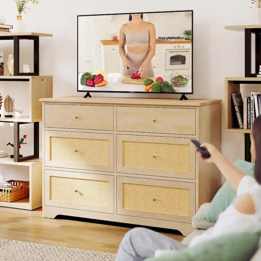 Moasis 6-Drawer Rattan Storage Chest of Drawers Cabinet Dresser