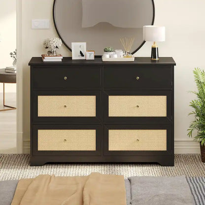 Moasis 6-Drawer Rattan Storage Chest of Drawers Cabinet Dresser