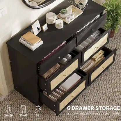 Moasis 6-Drawer Rattan Storage Chest of Drawers Cabinet Dresser