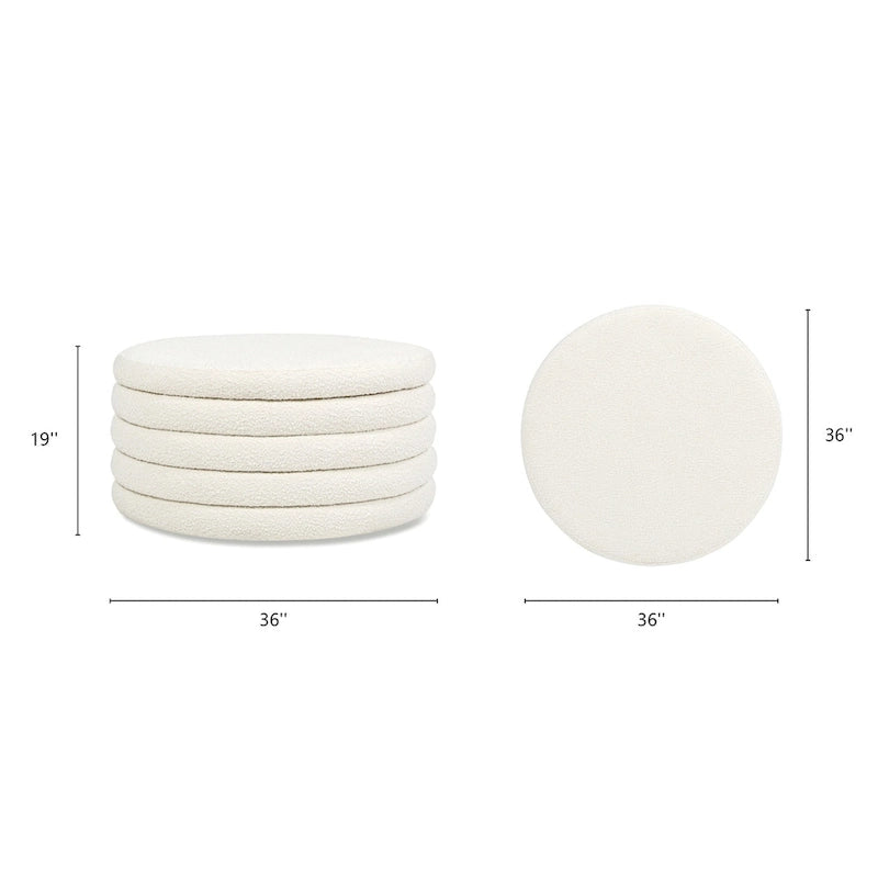 36 Boucle Sherpa Round Upholstered Storage Cocktail Ottoman